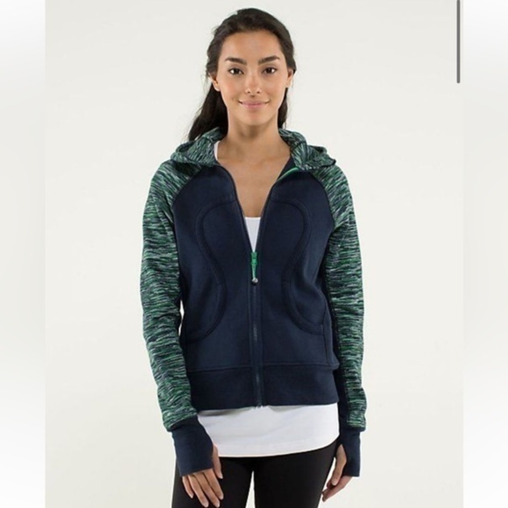 lululemon athletica Blue and Green Scuba Hoodie Sweater with Full-Length Zipper